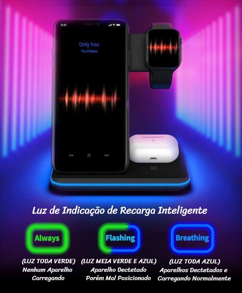 Carregador 3 em 1 Ultra-Rápido (Sem Fio) G5P7 - Carregador Sem Fio Casa Tech Loja 
