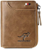 Carteira de Couro Bloqueio RFID Anti-Furto Kangaroo G5P9 - Carteira de Couro Bloqueio RFID Anti-Furto Kangaroo Casa Tech Loja Khaki 