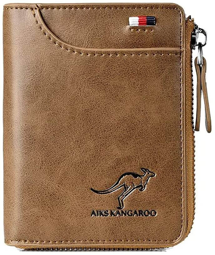 Carteira de Couro Bloqueio RFID Anti-Furto Kangaroo G5P9 - Carteira de Couro Bloqueio RFID Anti-Furto Kangaroo Casa Tech Loja Khaki 