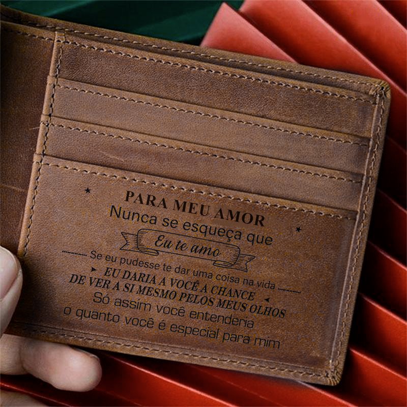 Carteira Masculina de Couro Legítimo - Mensagem de Amor Gravada! PR - Carteira 41 Casa Tech Loja Café Para meu Amor 