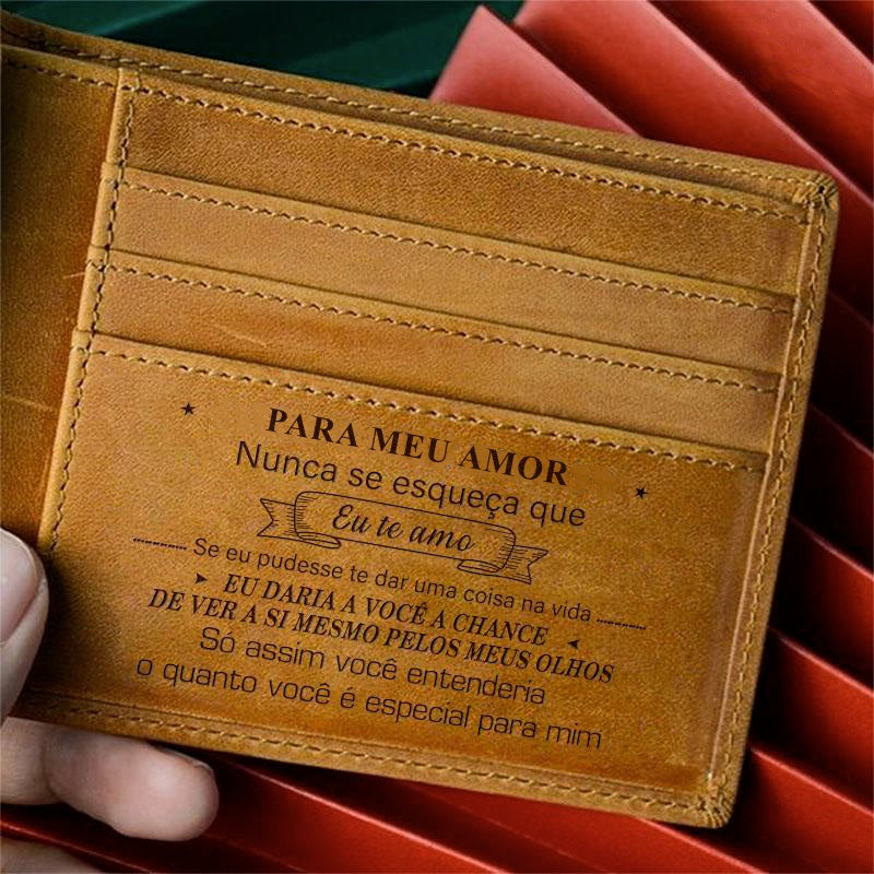 Carteira Masculina de Couro Legítimo - Mensagem de Amor Gravada! PR - Carteira 41 Casa Tech Loja Marrom Para meu Amor 