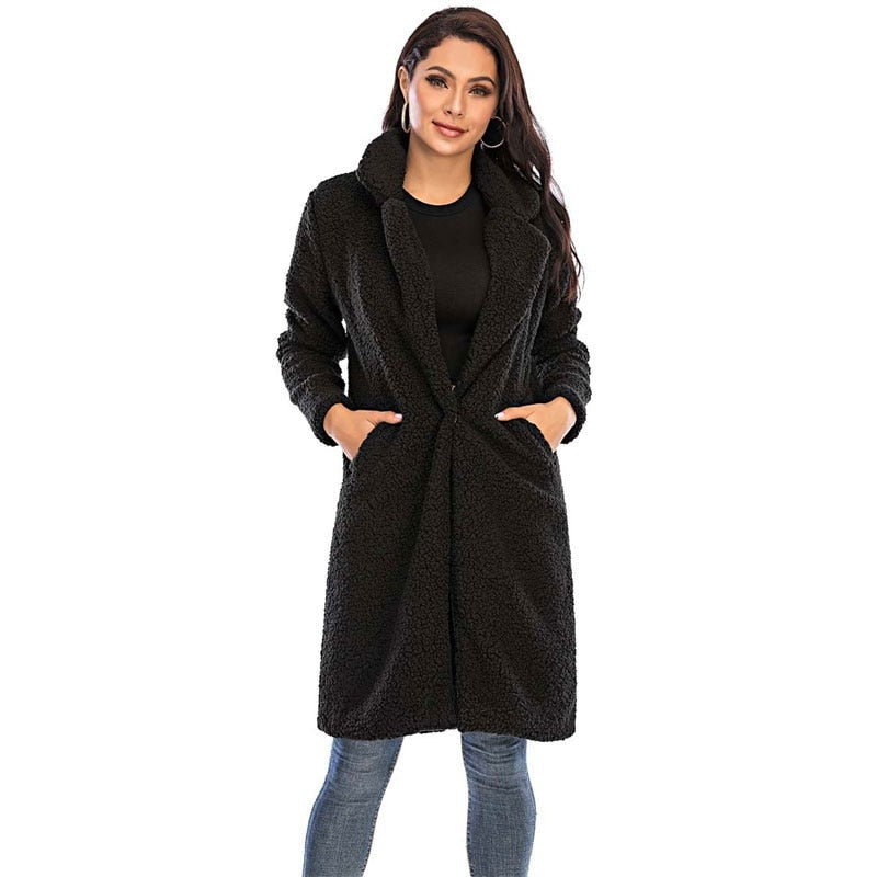 Casaco Sobretudo Feminino Teddy de Lã Frio Inverno G8P5 Casa Tech Loja Preto P 