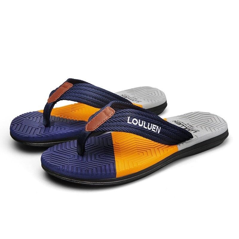 Chinelo Masculino Confortável SCM06 - Chinelo Masculino Confortável LOULUEN Azul / Amarelo / Branco 37 