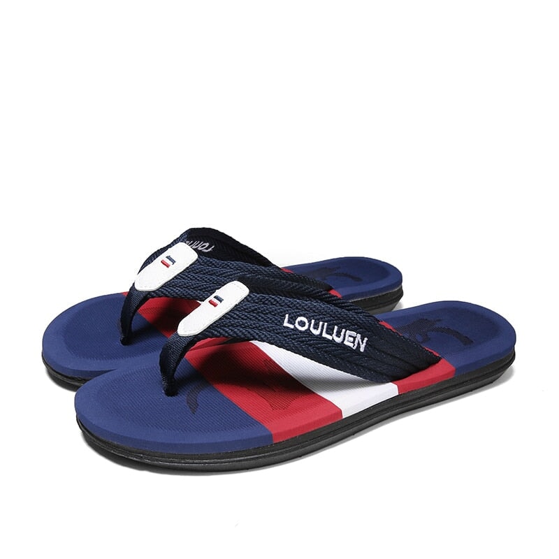 Chinelo Masculino Confortável SCM06 - Chinelo Masculino Confortável LOULUEN Azul / Vemelho / Branco 37 