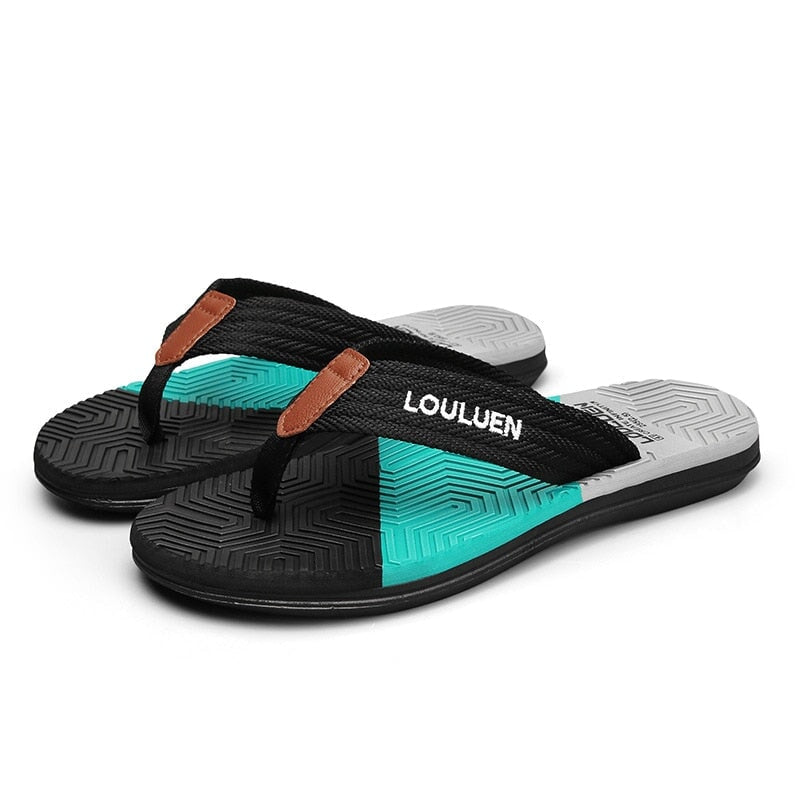 Chinelo Masculino Confortável SCM06 - Chinelo Masculino Confortável LOULUEN Preto / Turquesa / Branco 37 
