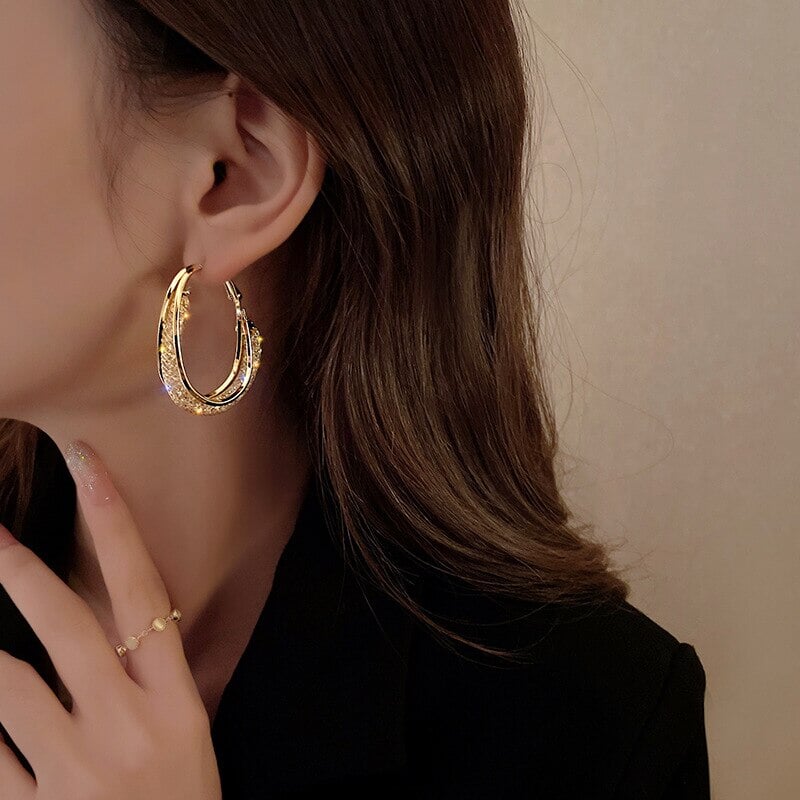 Compre 1 Leve 2 Pares - Brinco de Argola Cravejada com Brilhantes JSF17 - Compre 1 Leve 2 Pares - Brinco de Argola Cravejada com Brilhantes Casa Tech 