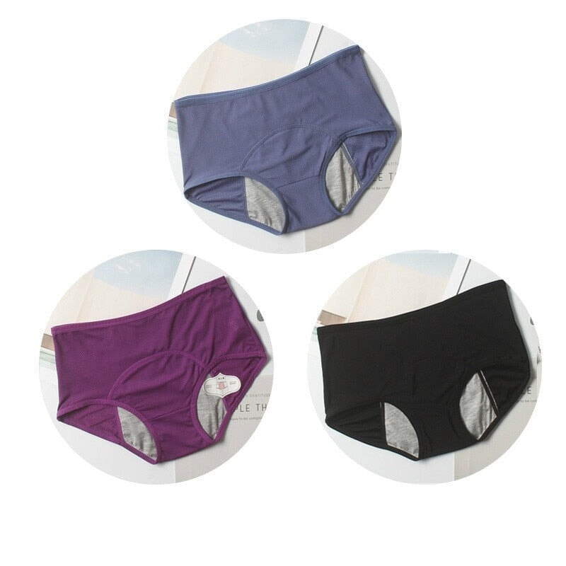 Compre 1 Leve 3 - Calcinha Absorvente Confort LIN01 - Compre 1 Leve 3 - Calcinha Absorvente Confort Casa Tech Preto + Azul + Roxo P 