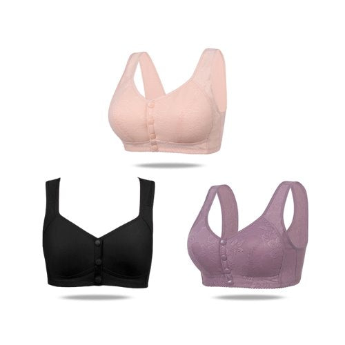 Compre 1 Leve 3 - Sutiã com Fecho Frontal LIF26 - Compre 1 Leve 3 - Sutiã com Fecho Frontal Casa Tech 01 Preto + 01 Roxo + 01 Rosa 42 