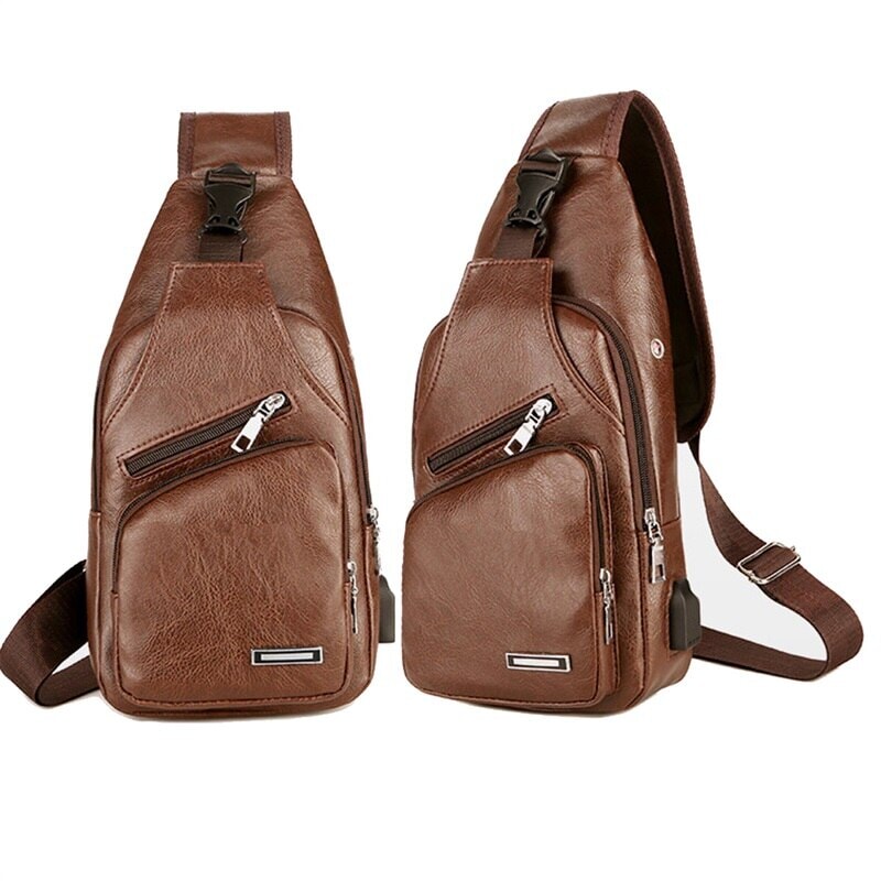Compre um Leve Dois - Bolsa Masculina Transversal de Couro MBM06 - Compre um Leve Dois - Bolsa Masculina Transversal de Couro Casa Tech Loja Marrom 