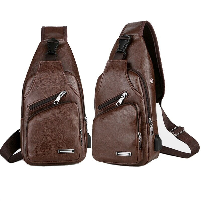 Compre um Leve Dois - Bolsa Masculina Transversal de Couro MBM06 - Compre um Leve Dois - Bolsa Masculina Transversal de Couro Casa Tech Loja Marrom Escuro 