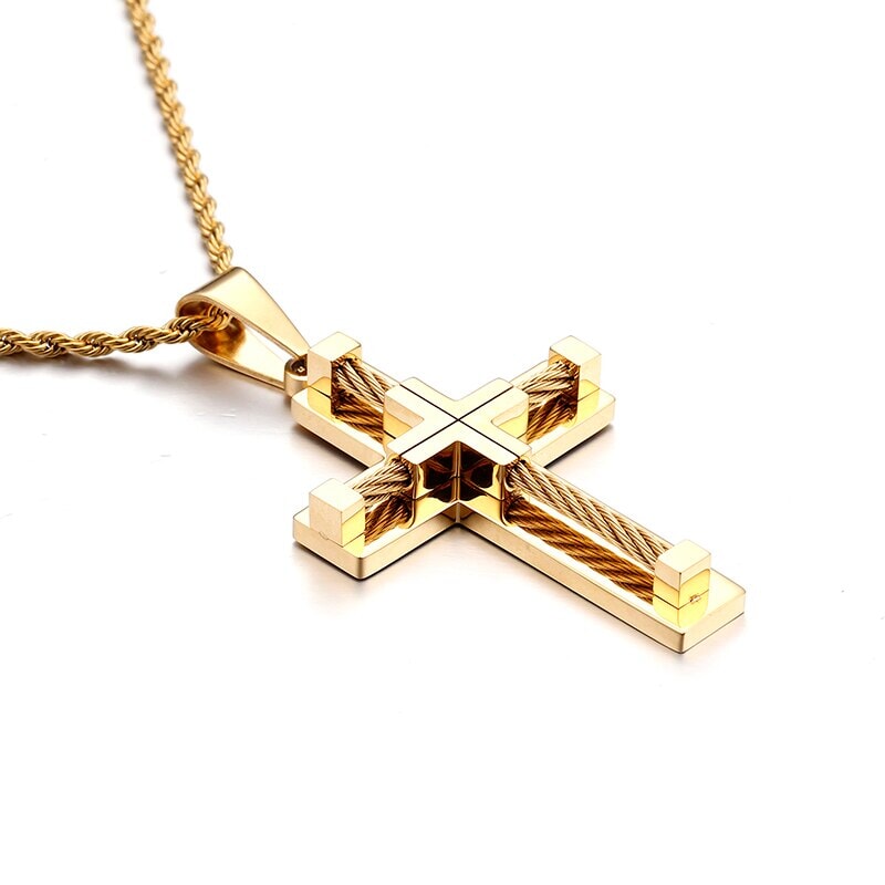 Corrente com Crucifixo Banhado a Ouro 18K JSF09 - Corrente com Crucifixo Banhado a Ouro 18K Casa Tech 