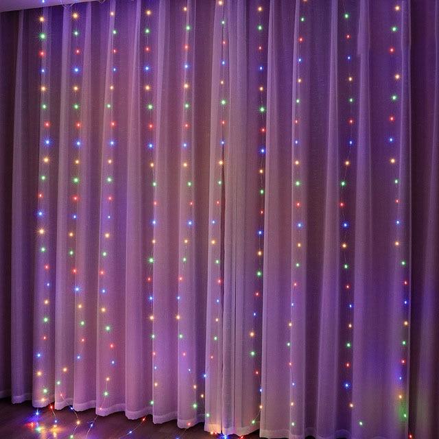 Cortina com Luzes de Led e Controle Remoto G4P6 CORTINA DE LED COLORIDA Casa Tech Loja 1m x 3m 100 LED Colorido 