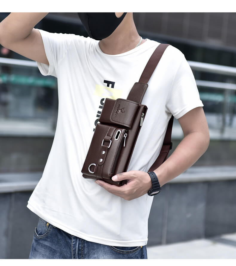 Elegance Man Bolsa de Cintura - Couro Legítimo G5P10 - Elegance Man Bolsa de Cintura - Couro Legítimo Casa Tech Loja 