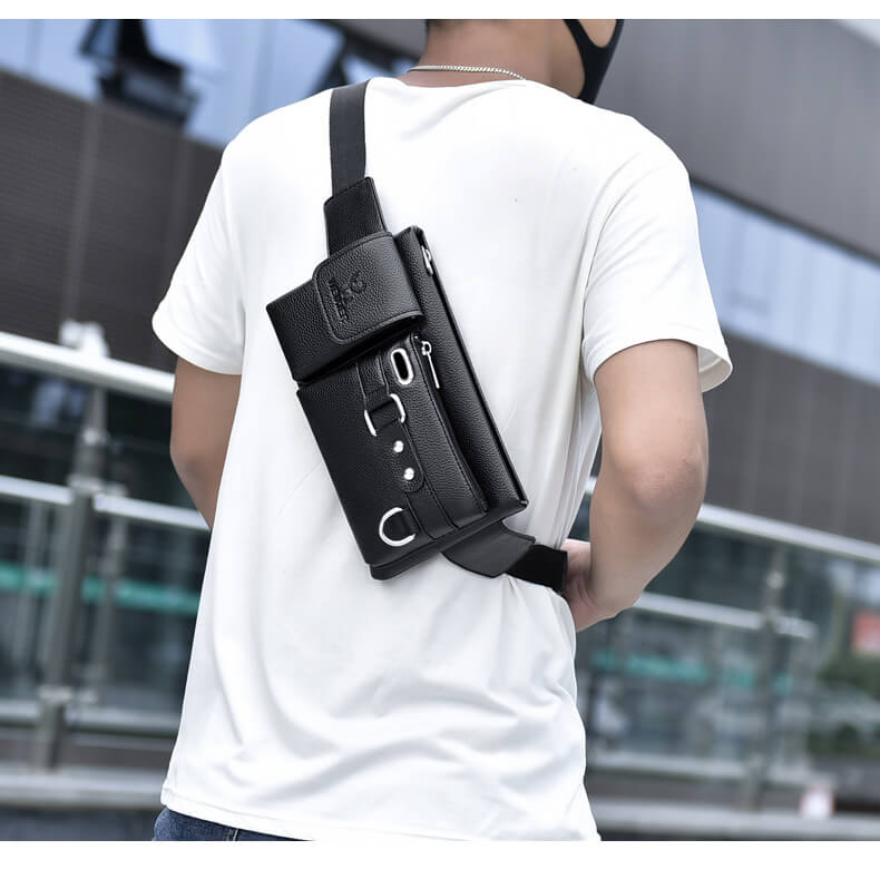 Elegance Man Bolsa de Cintura - Couro Legítimo G5P10 - Elegance Man Bolsa de Cintura - Couro Legítimo Casa Tech Loja 