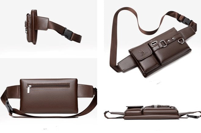 Elegance Man Bolsa de Cintura - Couro Legítimo G5P10 - Elegance Man Bolsa de Cintura - Couro Legítimo Casa Tech Loja 