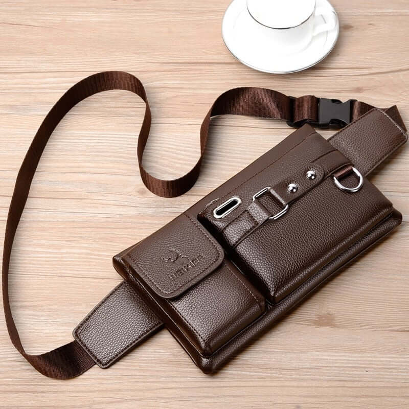 Elegance Man Bolsa de Cintura - Couro Legítimo G5P10 - Elegance Man Bolsa de Cintura - Couro Legítimo Casa Tech Loja 