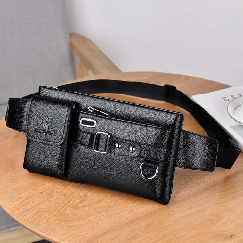Elegance Man Bolsa de Cintura - Couro Legítimo G5P10 - Elegance Man Bolsa de Cintura - Couro Legítimo Casa Tech Loja 