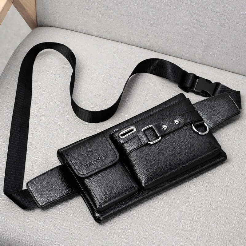 Elegance Man Bolsa de Cintura - Couro Legítimo G5P10 - Elegance Man Bolsa de Cintura - Couro Legítimo Casa Tech Loja 