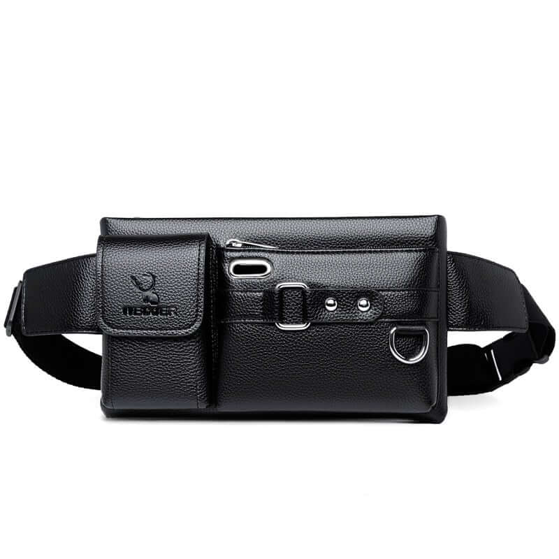Elegance Man Bolsa de Cintura - Couro Legítimo G5P10 - Elegance Man Bolsa de Cintura - Couro Legítimo Casa Tech Loja Preto 
