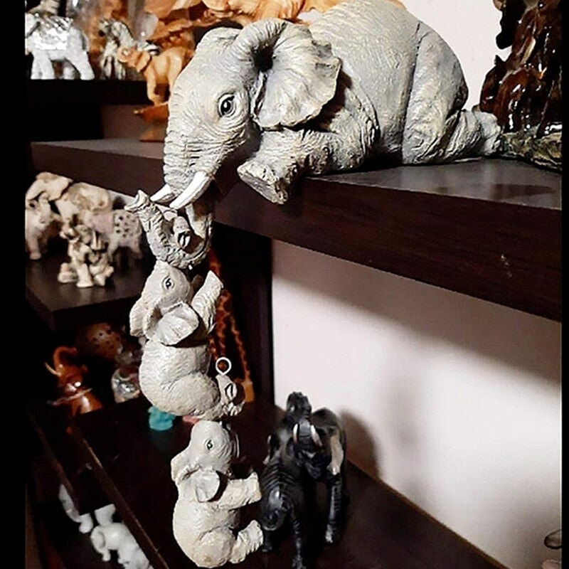 Estátua Família de Elefantes (Pintados à Mão) DEC12 - Estátua Família de Elefantes (Pintados à Mão) Casa Tech 