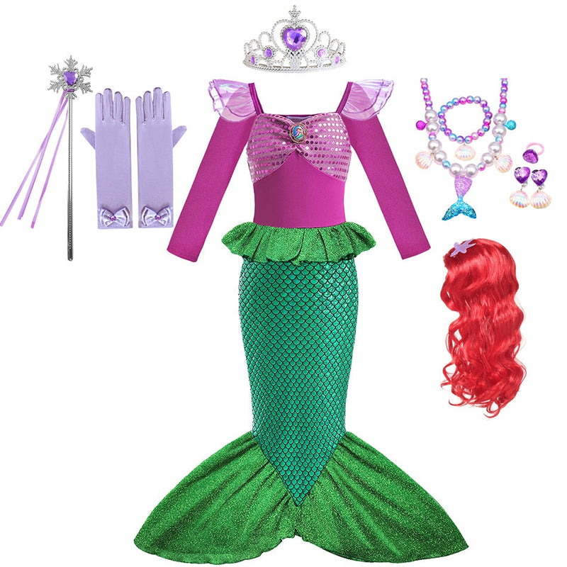 Fantasia Ariel Encantada - A Pequena Sereia BRI32 - Fantasia Ariel Encantada - A Pequena Sereia Casa Tech 2 a 3 anos 