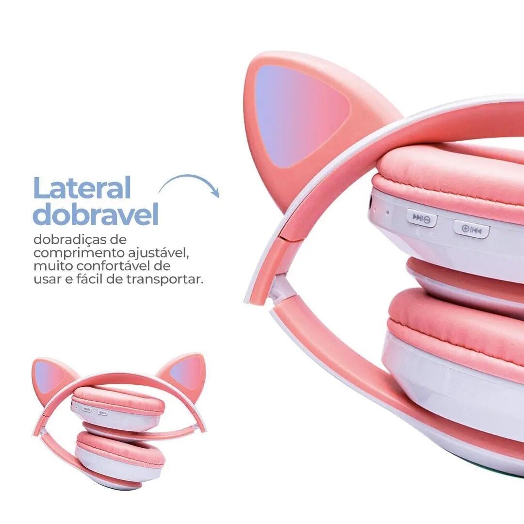 Fone de Ouvido Orelha de Gatinho com Led - Headphone Casa Tech 