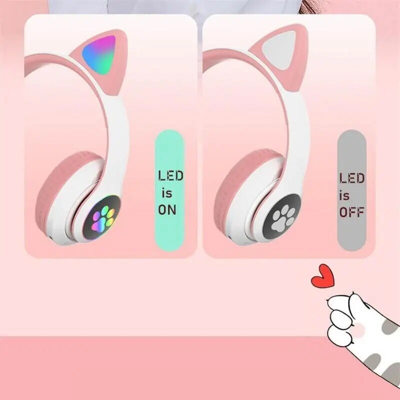 Fone de Ouvido Orelha de Gatinho com Led - Headphone Casa Tech 