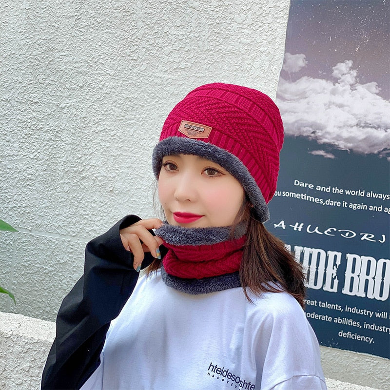 Gorro de Frio com Cachecol Forrado - Inverno 2022 G8P13 Casa Tech Loja 