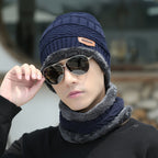 Gorro de Frio com Cachecol Forrado - Inverno 2022 G8P13 Casa Tech Loja AZUL MARINHO 