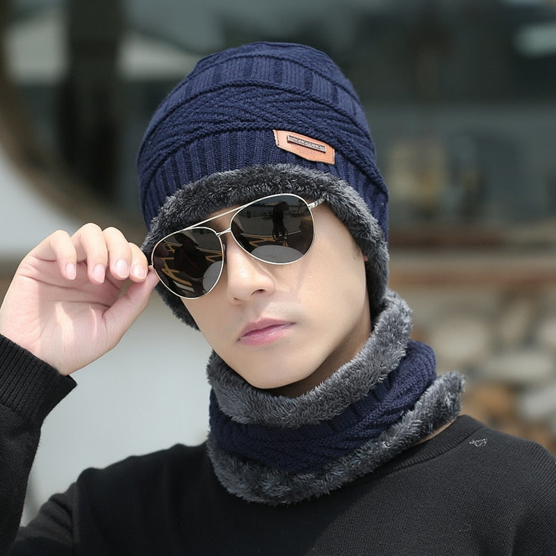 Gorro de Frio com Cachecol Forrado - Inverno 2022 G8P13 Casa Tech Loja AZUL MARINHO 