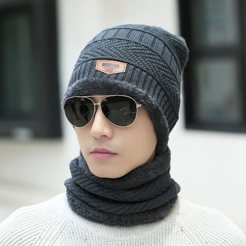 Gorro de Frio com Cachecol Forrado - Inverno 2022 G8P13 Casa Tech Loja CINZA 