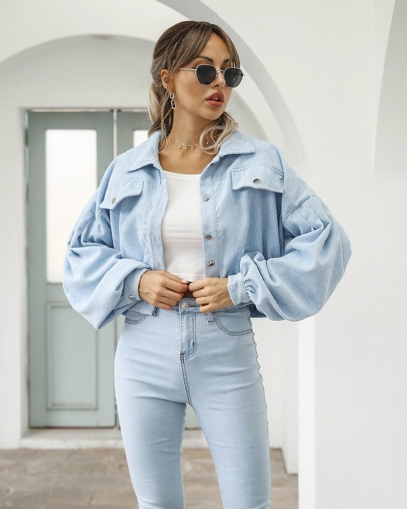 Jaqueta Cropped Feminina Manga Longa Soltinho JCF13 - Jaqueta Cropped Feminina Manga Longa Soltinho Casa Tech Azul P 
