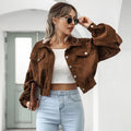 Jaqueta Cropped Feminina Manga Longa Soltinho JCF13 - Jaqueta Cropped Feminina Manga Longa Soltinho Casa Tech Marrom P 