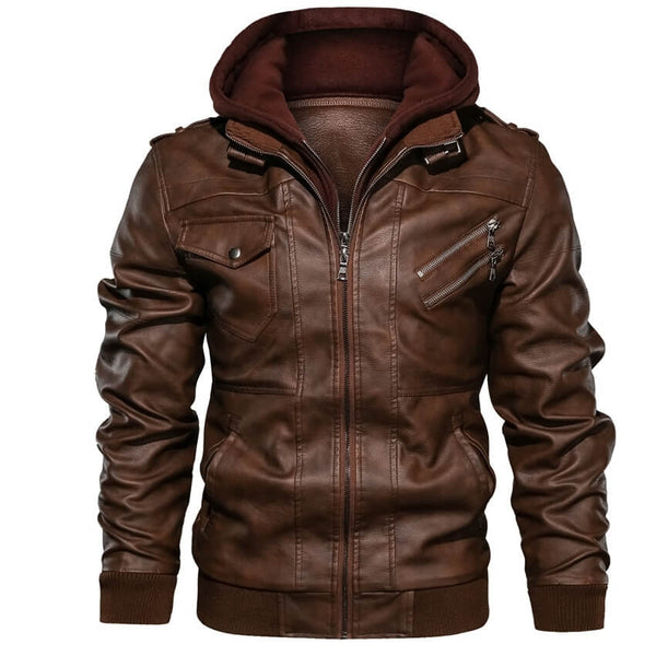 Jaqueta de Couro Legítimo Premium - LBL G10P14 - Jaqueta de Couro Legítimo Premium - LBL Casa Tech Loja Marrom com Capuz P 