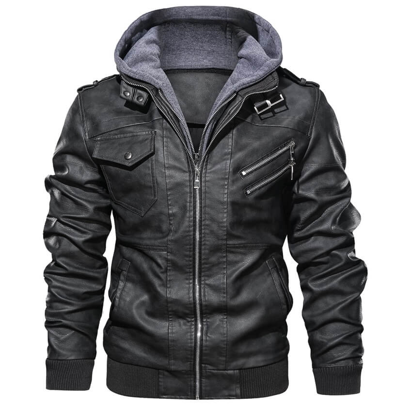 Jaqueta de Couro Legítimo Premium - LBL G10P14 - Jaqueta de Couro Legítimo Premium - LBL Casa Tech Loja Preto com Capuz P 
