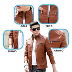 Jaqueta de Couro Masculina Casual JCM06 - Jaqueta de Couro Masculina Casual Casa Tech Loja 