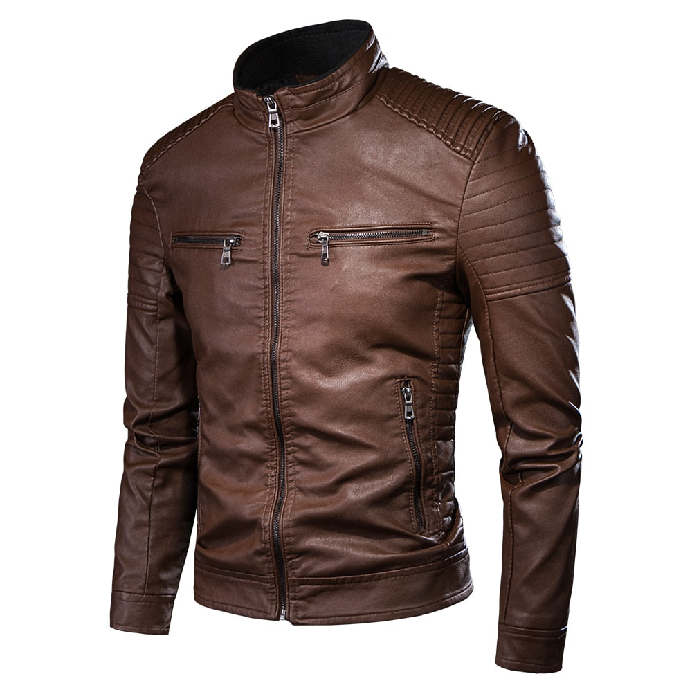 Jaqueta de Couro Masculina Casual JQM01 - Jaqueta de Couro Masculina Casual Casa Tech Loja Café PP 