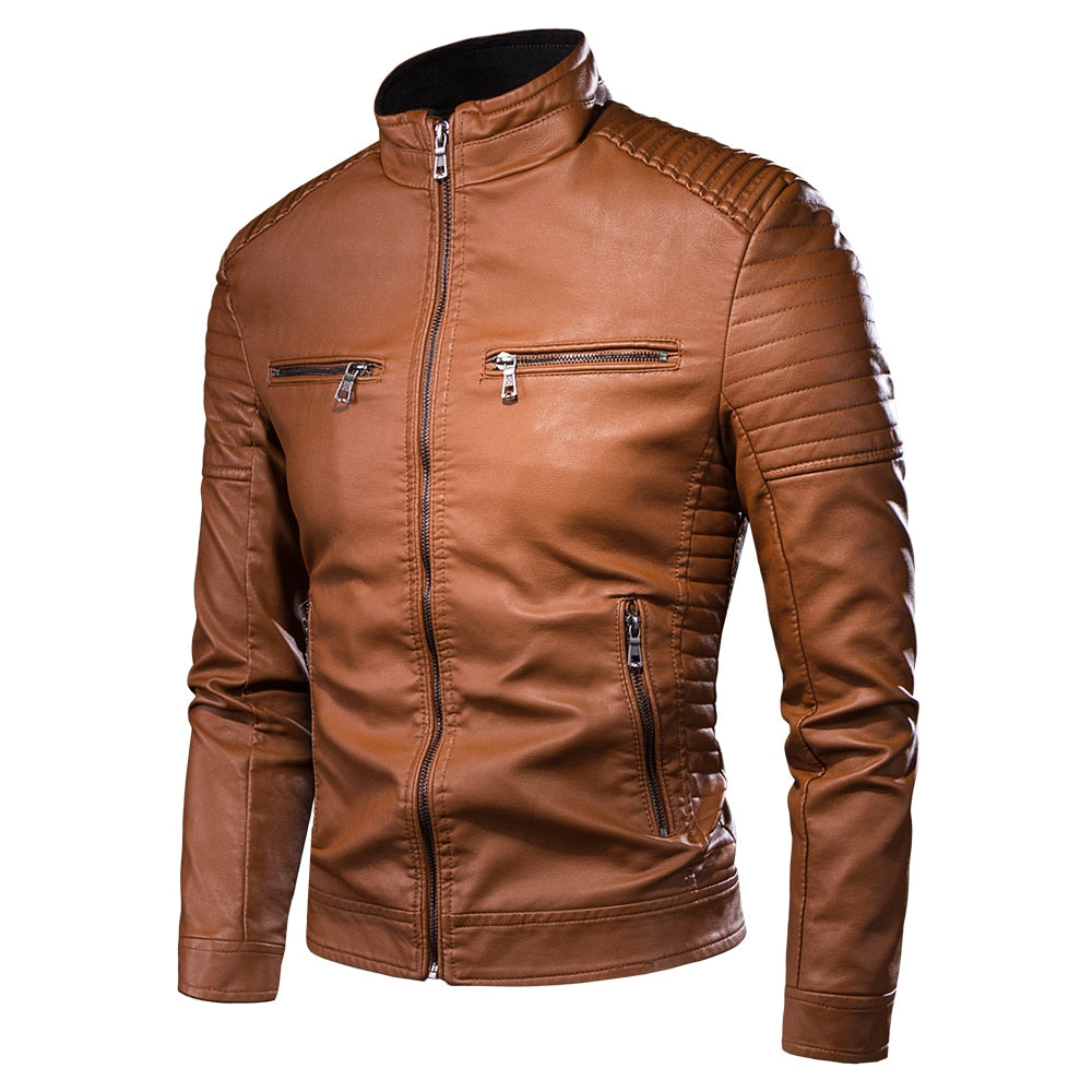 Jaqueta de Couro Masculina Casual JQM01 - Jaqueta de Couro Masculina Casual Casa Tech Loja Marrom PP 