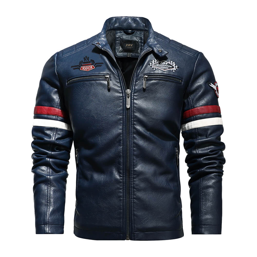 Jaqueta de Couro Masculina para Motoqueiros JCM05 - Jaqueta Motoqueiro Masculina Couro Casa Tech Modelo 2 - Azul PP 