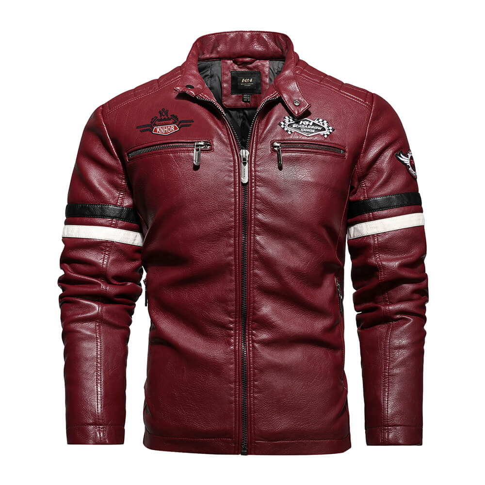 Jaqueta de Couro Masculina para Motoqueiros JCM05 - Jaqueta Motoqueiro Masculina Couro Casa Tech Modelo 2 - Vermelho PP 