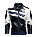 Jaqueta de Couro Masculina Two Stripes JCM22 - Jaqueta de Couro Masculina Two Stripes Casa Tech Preto e Azul PP 