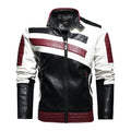 Jaqueta de Couro Masculina Two Stripes JCM22 - Jaqueta de Couro Masculina Two Stripes Casa Tech Preto e Vermelho PP 