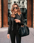 Jaqueta Feminina de Couro Ecológico G5P12 - Jaqueta Feminina de Couro Ecológico Casa Tech Loja Preto P 