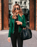 Jaqueta Feminina de Couro Ecológico G5P12 - Jaqueta Feminina de Couro Ecológico Casa Tech Loja Verde P 