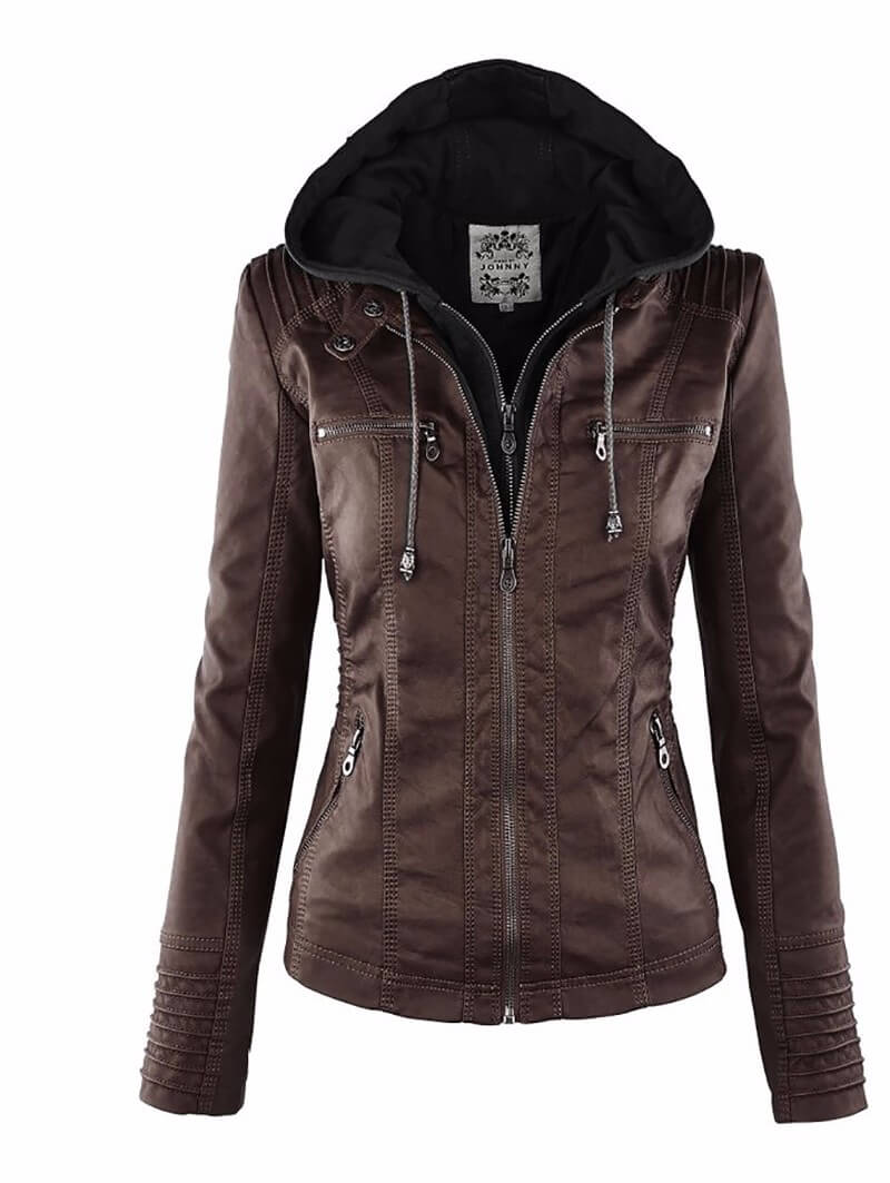 Jaqueta Feminina de Couro - Stylish Woman G5P11 - Jaqueta Feminina de Couro - Stylish Woman Casa Tech Loja Marrom PP 
