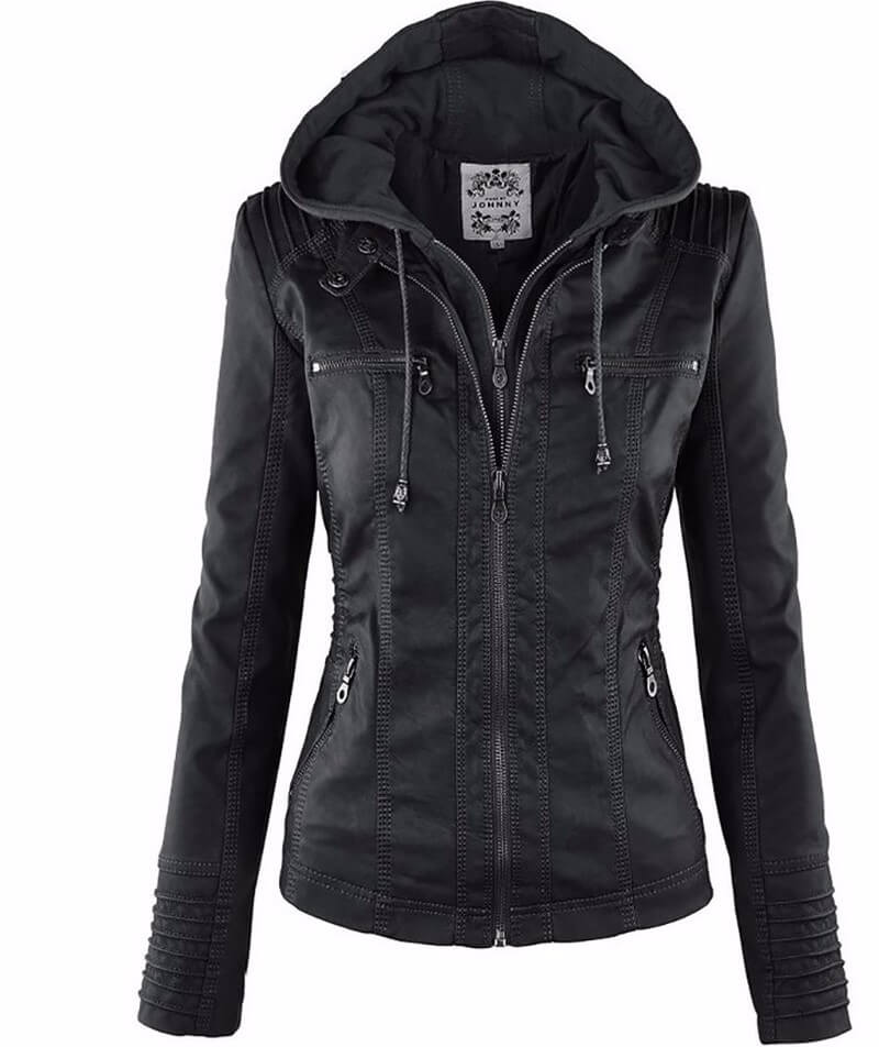 Jaqueta Feminina de Couro - Stylish Woman G5P11 - Jaqueta Feminina de Couro - Stylish Woman Casa Tech Loja Preto PP 