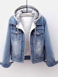 Jaqueta Jeans Feminina com Pelo JCF17 - Jaqueta Jeans Feminina com Pelo Casa Tech Azul Claro P 