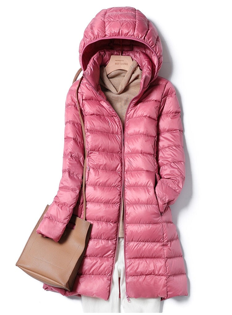 Jaqueta Longa Feminina Forrada com Plumas 0 Casa Tech Pink M 