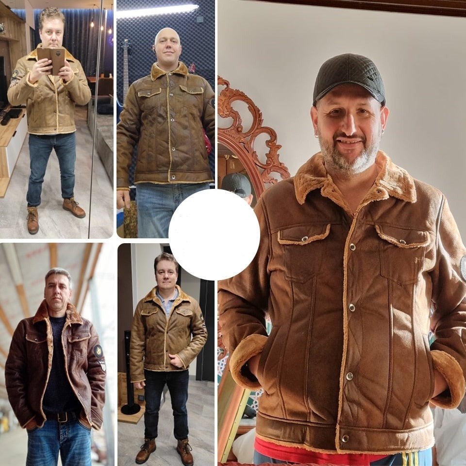 Jaqueta Masculina de Couro Camurça Forrada com Lã de Ovelha G5P6 - Jaqueta Masculina de Couro Casa Tech Loja 