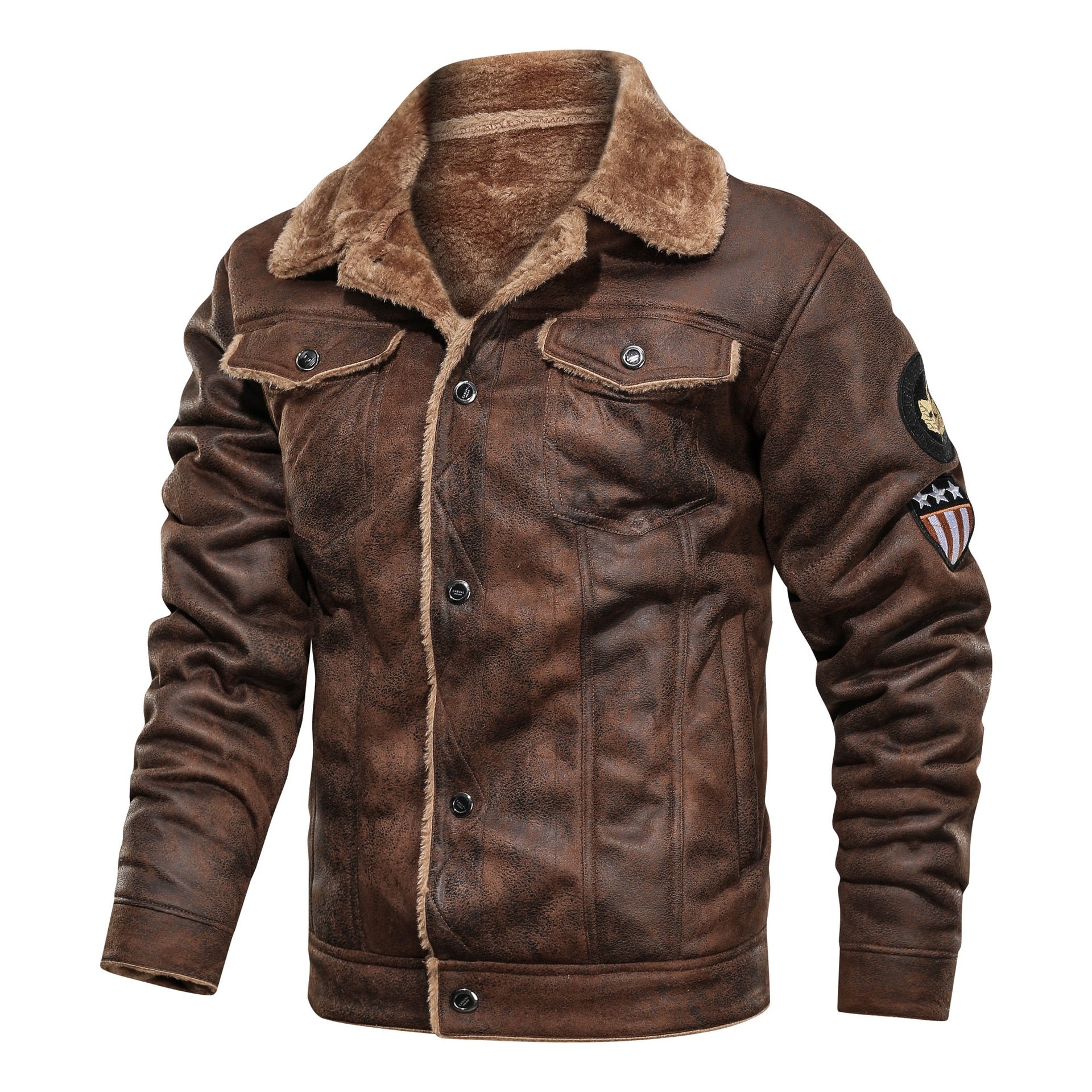 Jaqueta Masculina de Couro Camurça Forrada com Lã de Ovelha G5P6 - Jaqueta Masculina de Couro Casa Tech Loja Marrom PP 
